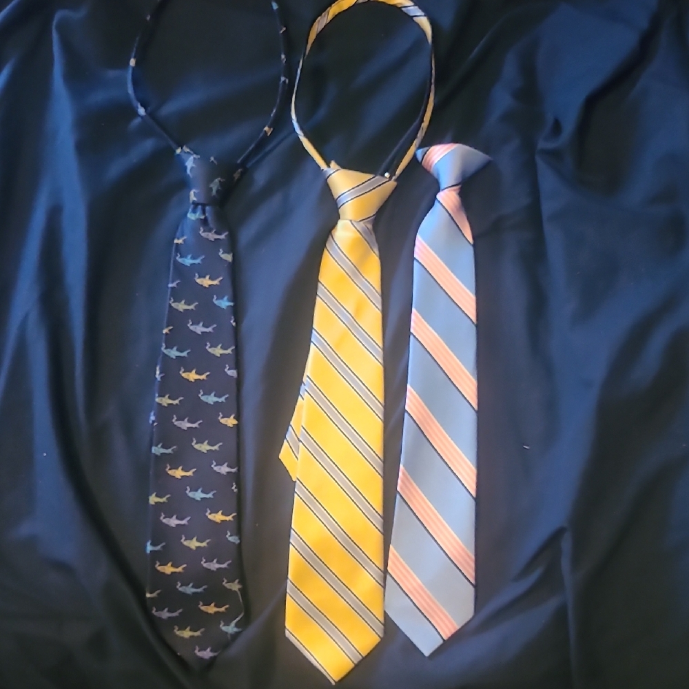 Class Club Kids Ties - Navy Shark, Yellow Stripe, Gray Orange